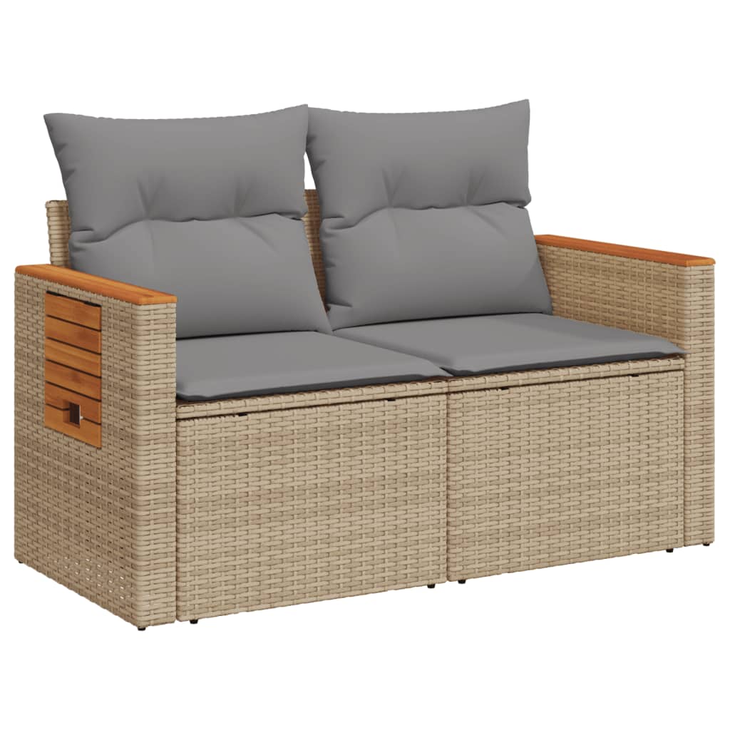 Garden sofa with cushions 2-seater beige poly rattan