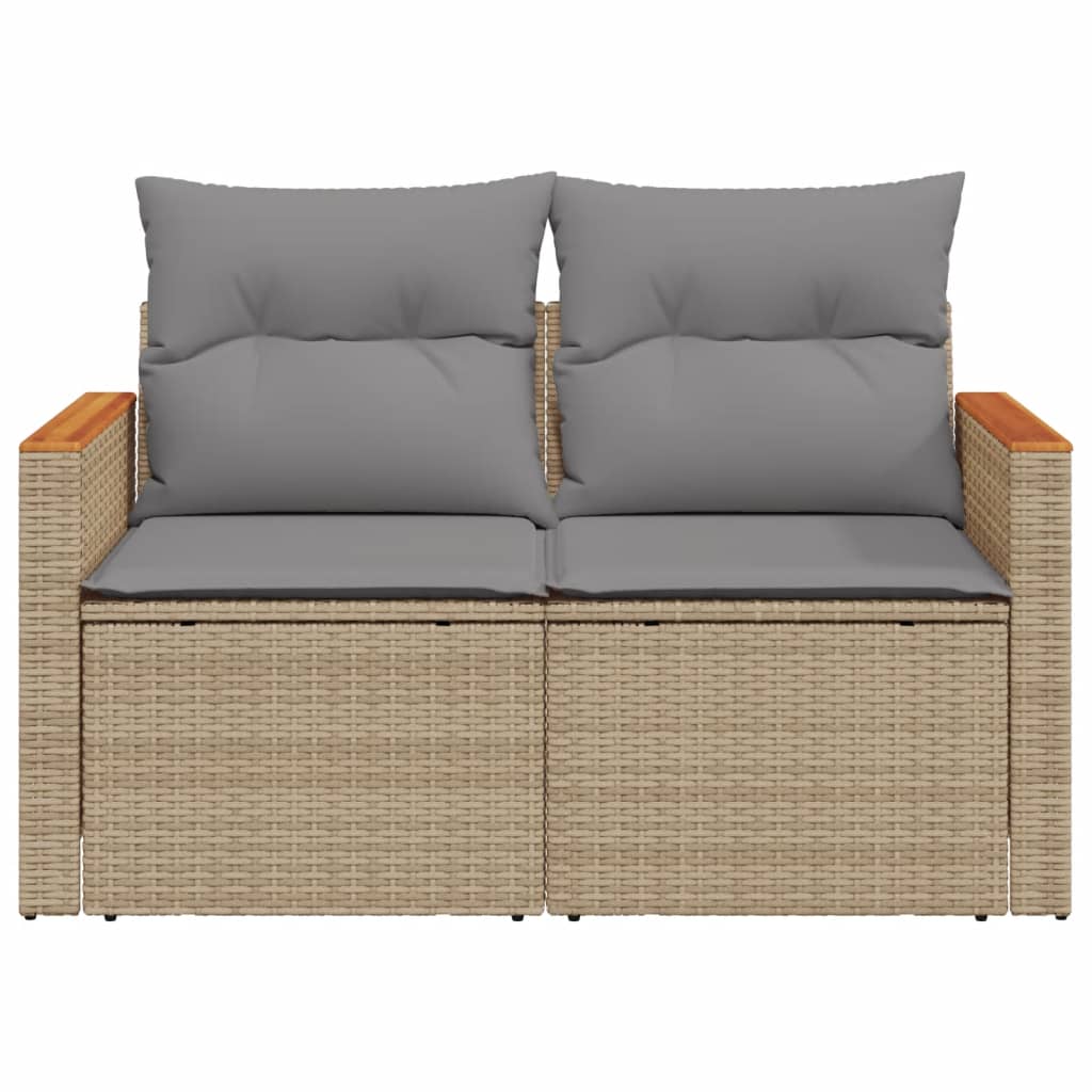 Garden sofa with cushions 2-seater beige poly rattan