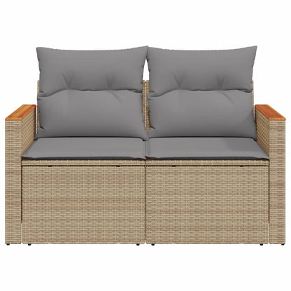 Garden sofa with cushions 2-seater beige poly rattan