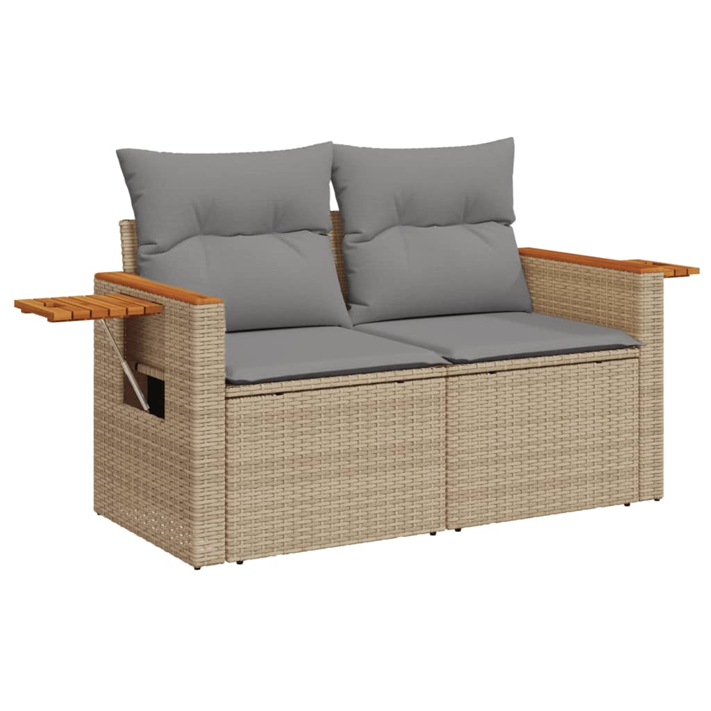 Garden sofa with cushions 2-seater beige poly rattan