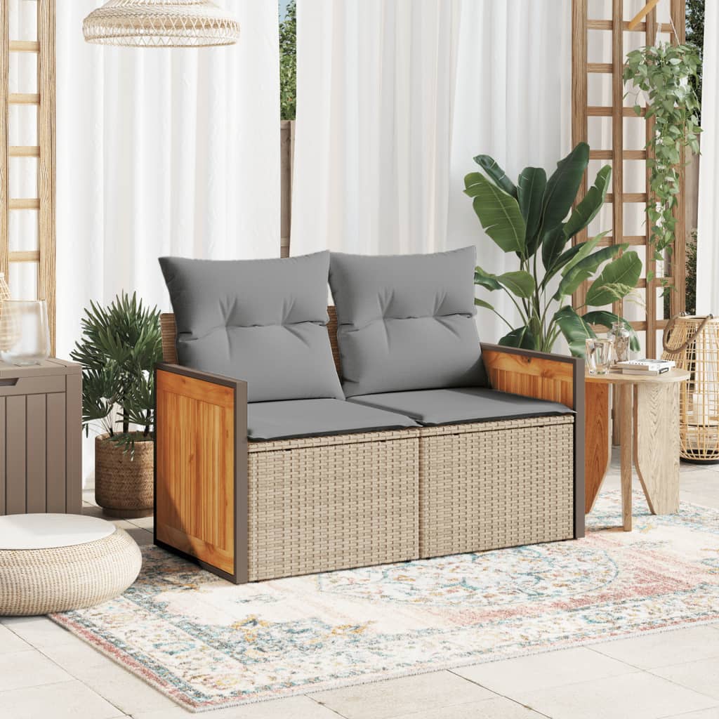 Garden sofa with cushions 2-seater beige poly rattan