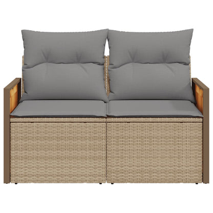 Garden sofa with cushions 2-seater beige poly rattan