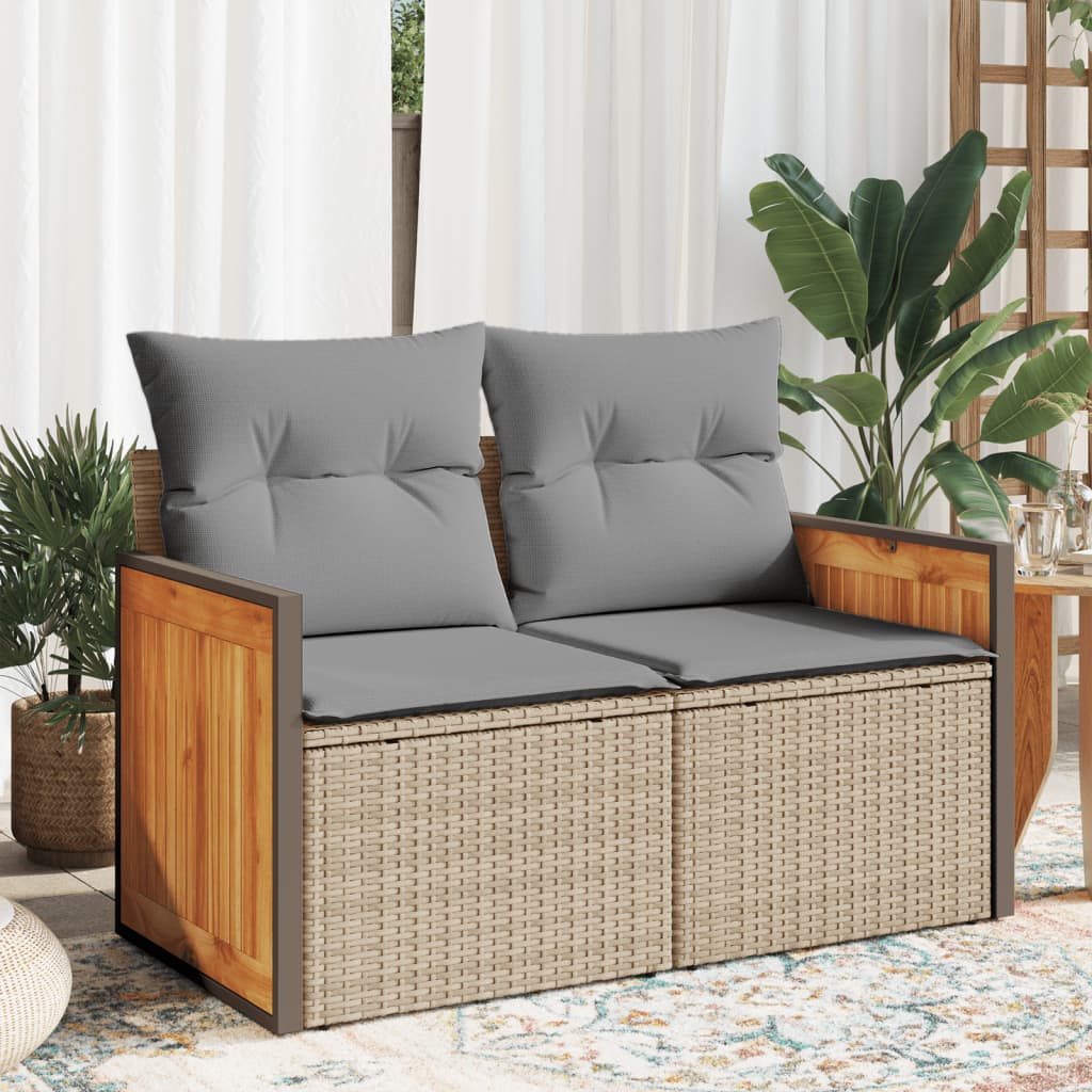 Garden sofa with cushions 2-seater beige poly rattan