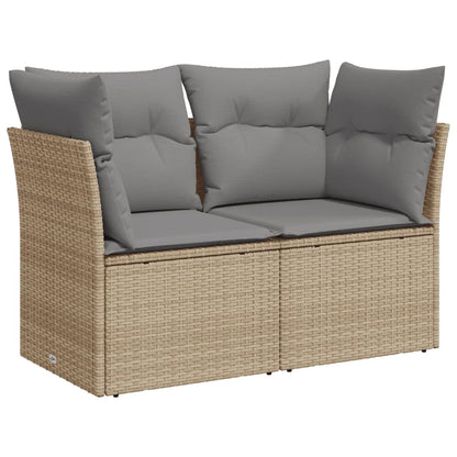 Garden sofa with cushions 2-seater beige poly rattan