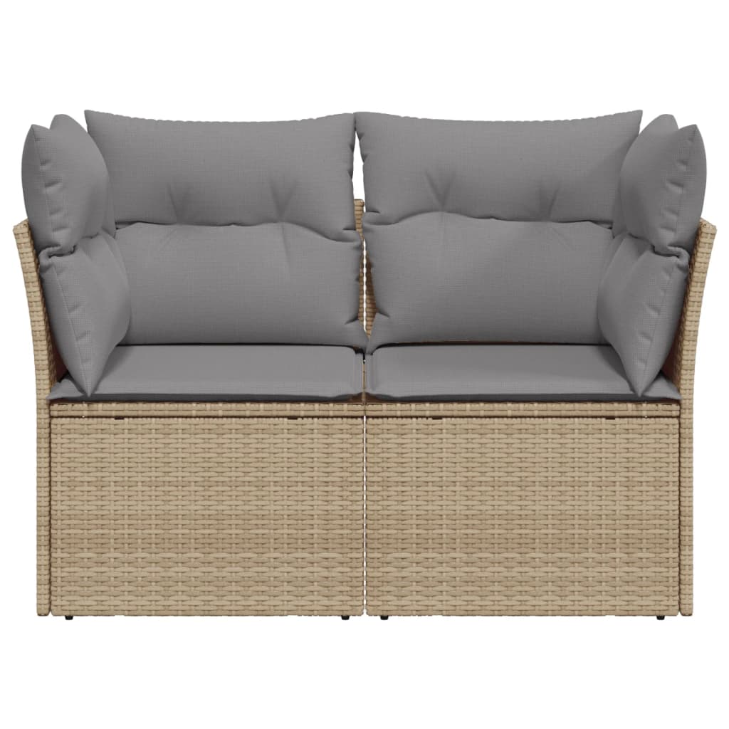 Garden sofa with cushions 2-seater beige poly rattan