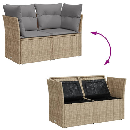 Garden sofa with cushions 2-seater beige poly rattan