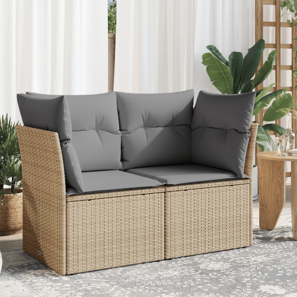 Garden sofa with cushions 2-seater beige poly rattan