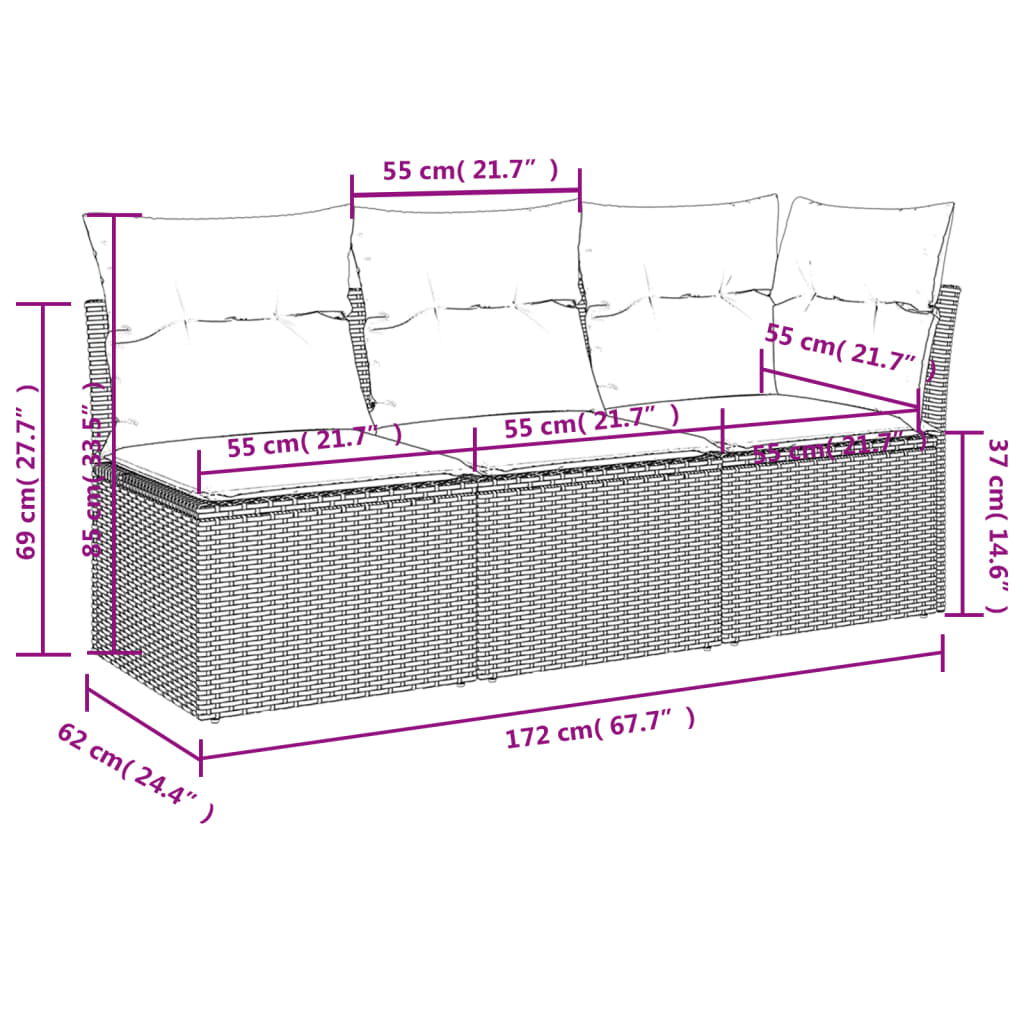 Garden sofa with cushions 3-seater beige poly rattan