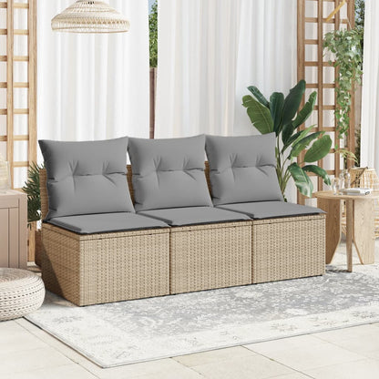 Garden sofa with cushions 3-seater beige poly rattan