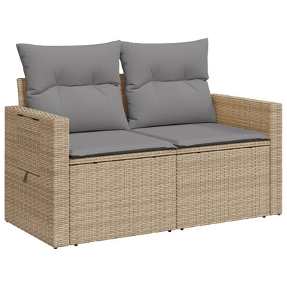 Garden sofa with cushions 2-seater beige poly rattan