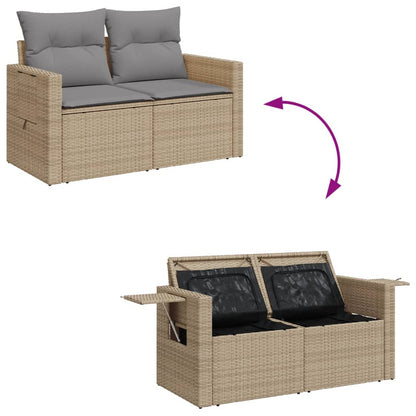 Garden sofa with cushions 2-seater beige poly rattan