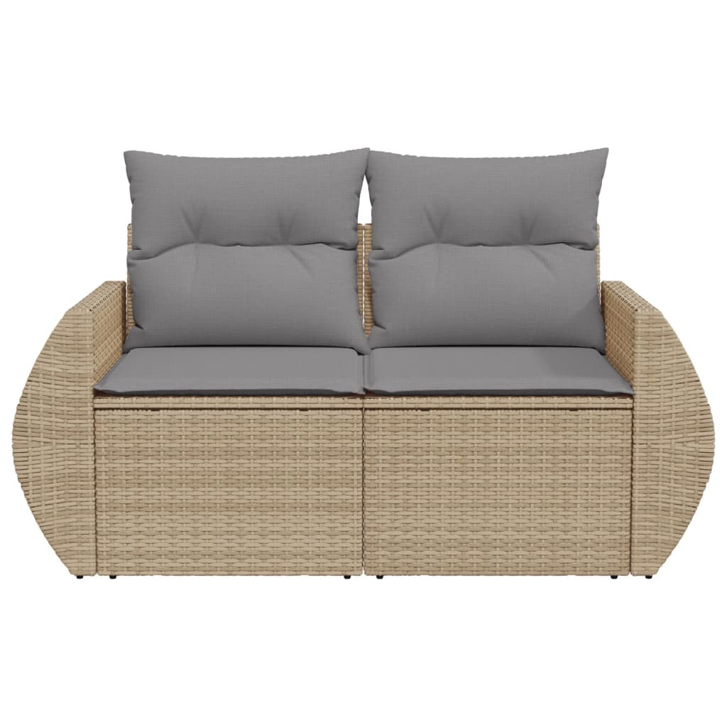 Garden sofa with cushions 2-seater beige poly rattan