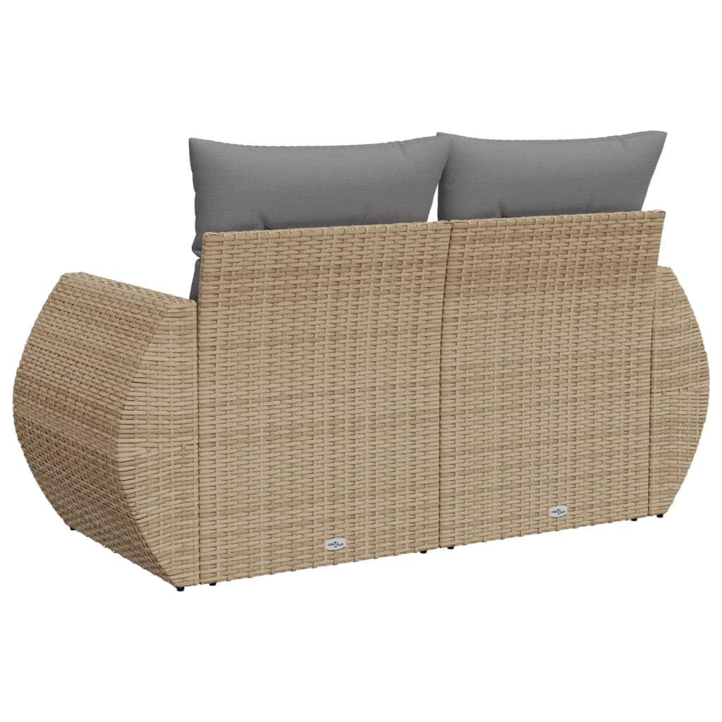 Garden sofa with cushions 2-seater beige poly rattan