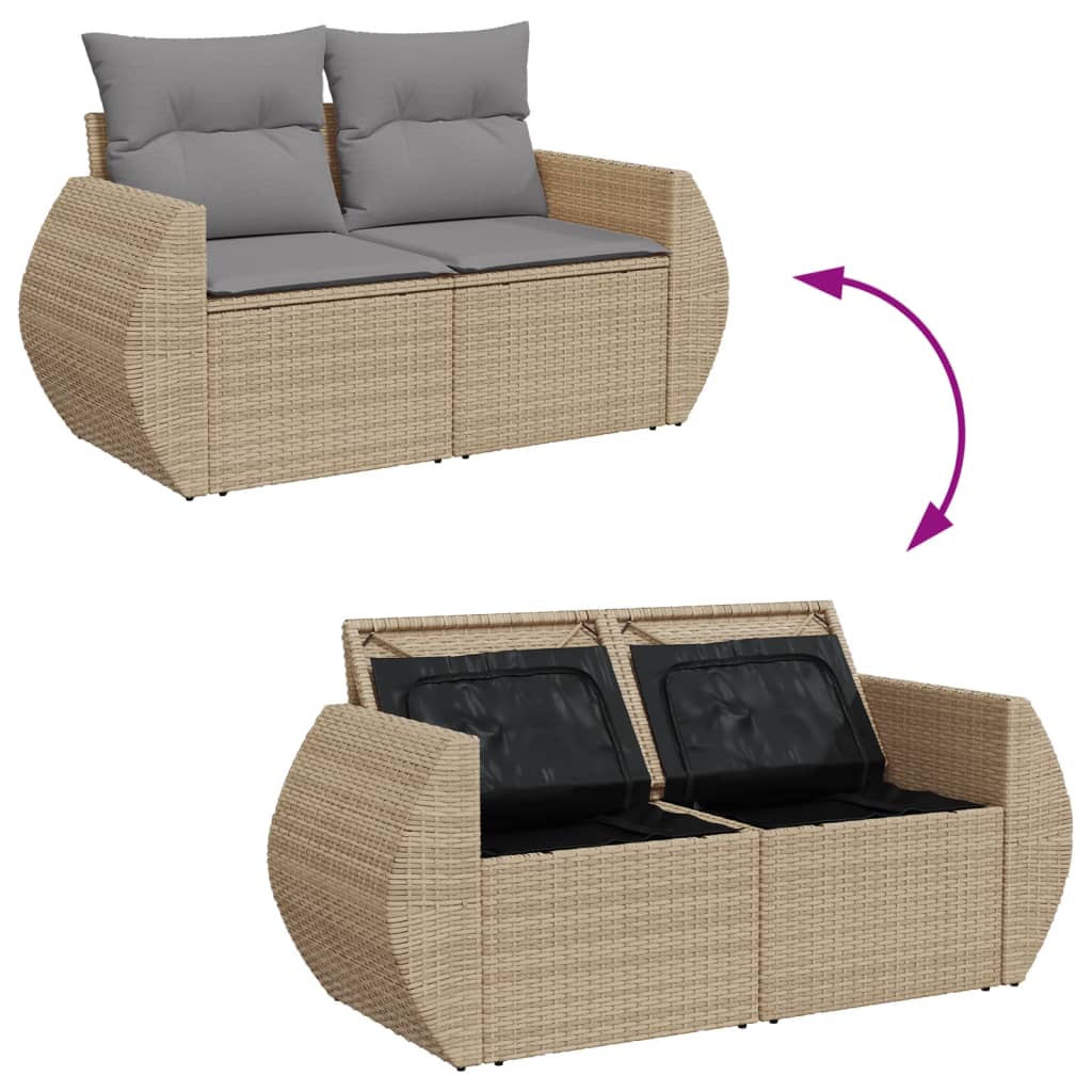 Garden sofa with cushions 2-seater beige poly rattan
