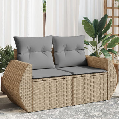 Garden sofa with cushions 2-seater beige poly rattan