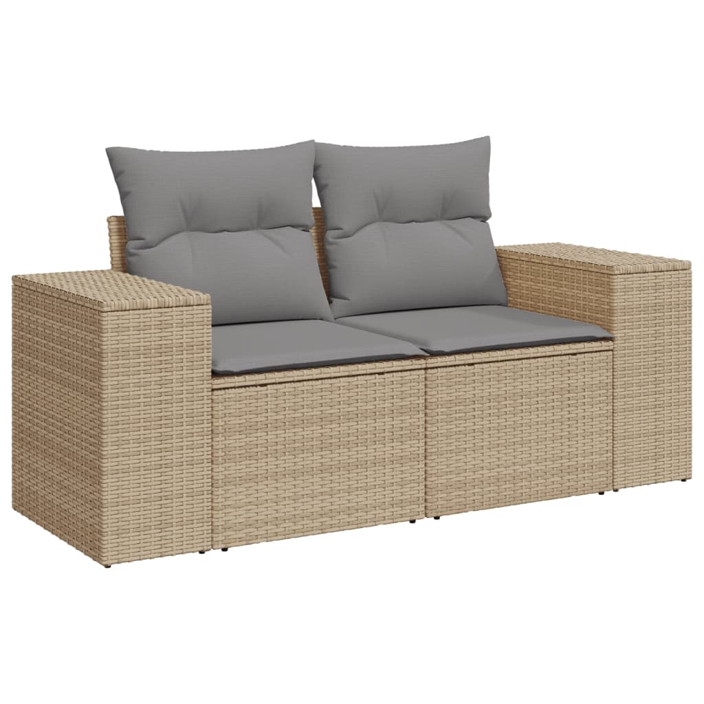 Garden sofa with cushions 2-seater beige poly rattan