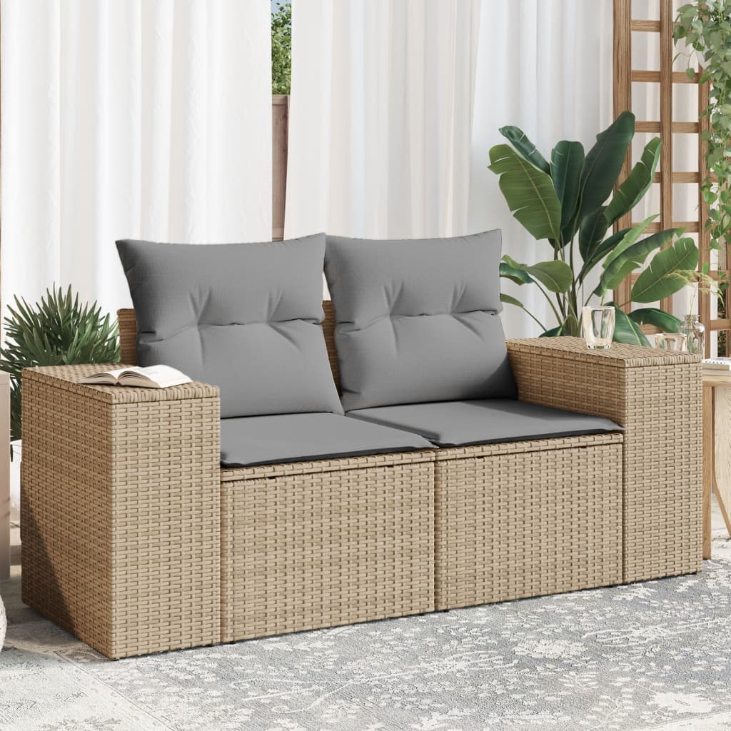 Garden sofa with cushions 2-seater beige poly rattan