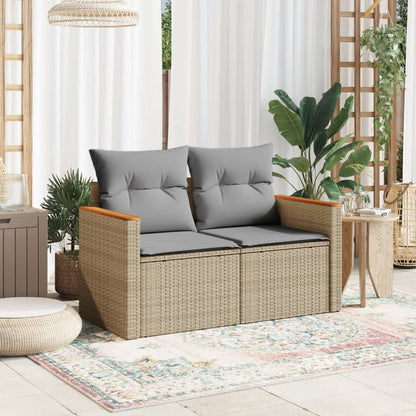 Garden sofa with cushions 2-seater beige poly rattan