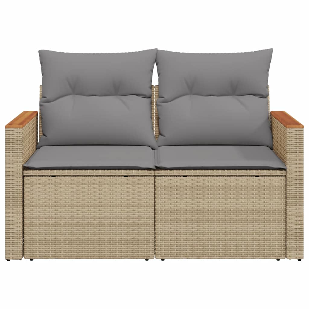 Garden sofa with cushions 2-seater beige poly rattan