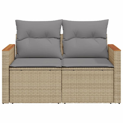 Garden sofa with cushions 2-seater beige poly rattan