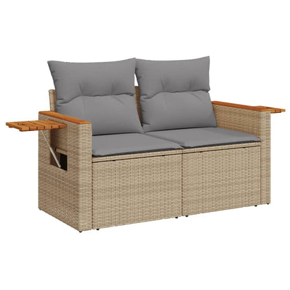 Garden sofa with cushions 2-seater beige poly rattan