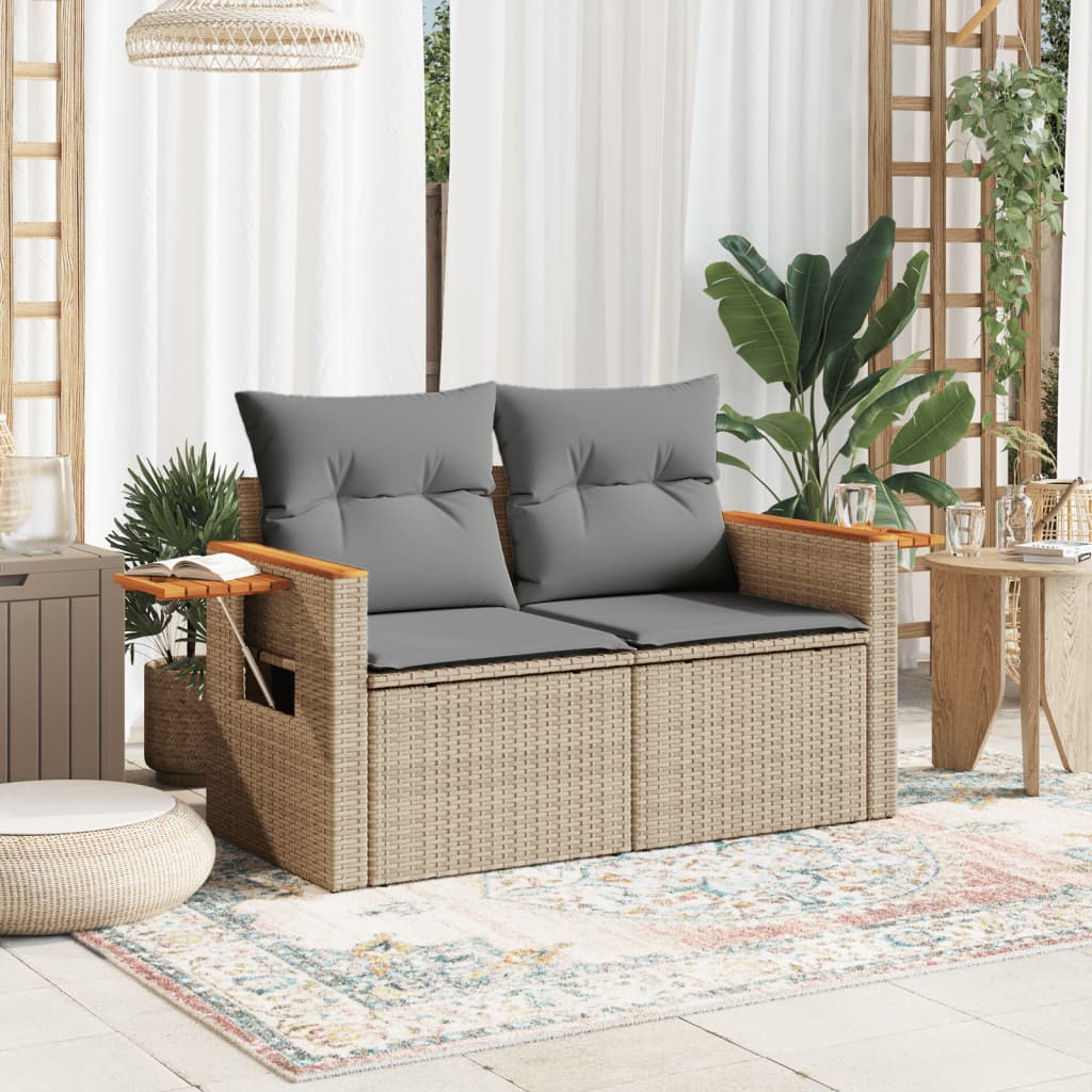 Garden sofa with cushions 2-seater beige poly rattan