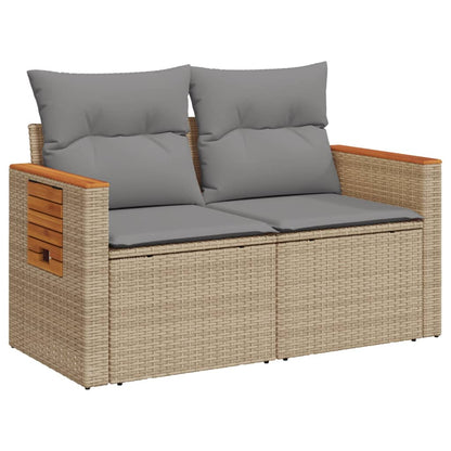 Garden sofa with cushions 2-seater beige poly rattan