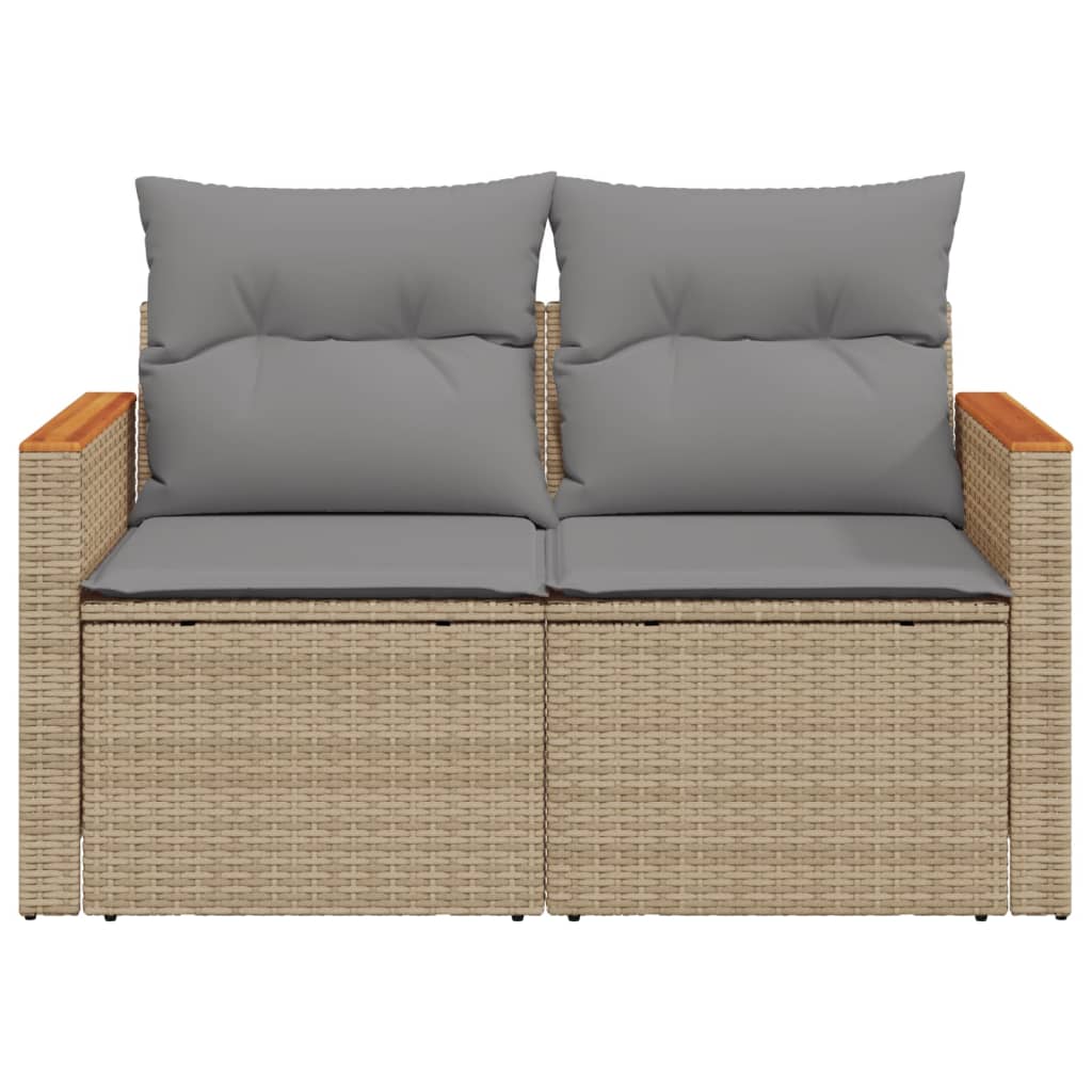Garden sofa with cushions 2-seater beige poly rattan