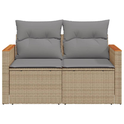 Garden sofa with cushions 2-seater beige poly rattan