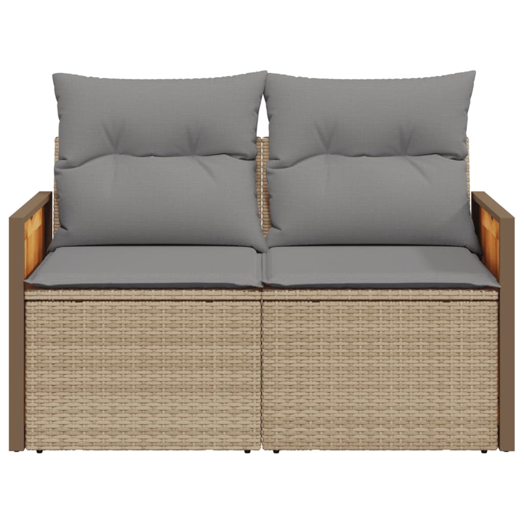 Garden sofa with cushions 2-seater beige poly rattan
