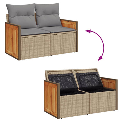 Garden sofa with cushions 2-seater beige poly rattan