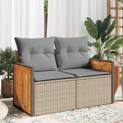 Garden sofa with cushions 2-seater beige poly rattan